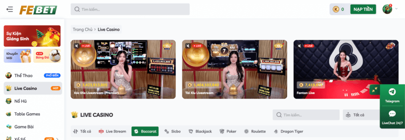 Live Casino FEBET Cùng Dealer Xinh