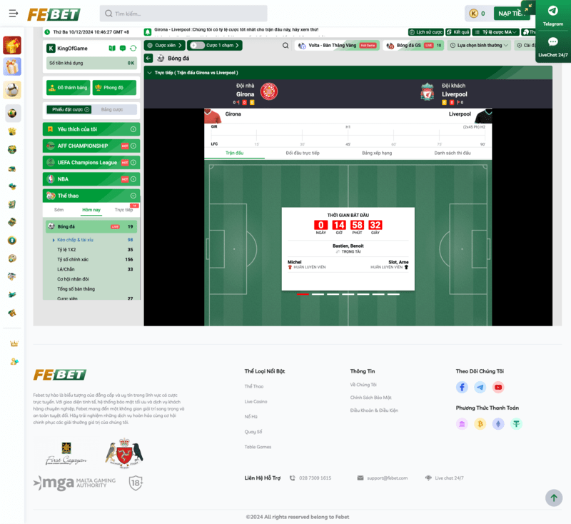 Kèo trận đấu trực tiếp tại FEBET